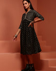 Black Printed Gathered Kurta