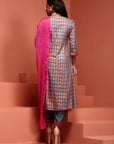 Blue Rayon Printed Kurta Set