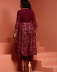 Maroon Printed Shantoon Gathered Kurta Set