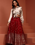 Red Printed Brocade Skirt