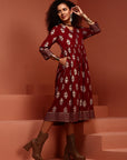 Maroon Gathered Printed Kurta