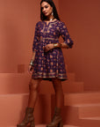 Flared Printed Tunic Top in Violet