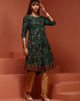 Green Printed Asymmetric Kurta