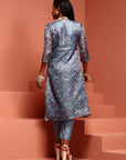 Blue Kota Embroidered Kurta Set