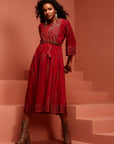 Red Printed Gathered Dress