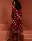 Maroon Gathered Printed Kurta
