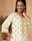 Yellow Floral Print Straight Kurta