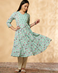 Mint Printed Rayon Kalidar Kurta
