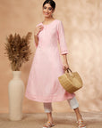 Embellished Light Pink Straight Kurta