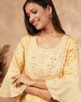 Mustard Printed Rayon Anarkali Dress