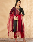 Black Chanderi A-Line Kurta Set