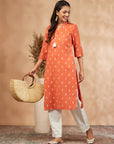 Printed Orange Straight Kurta