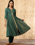 Green Printed Kalidar Kurta Set