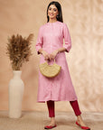 Pink Printed A-Line Kurta
