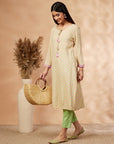 Beige Print Straight Kurta