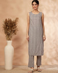 Grey Printed A-Line Kurta Set