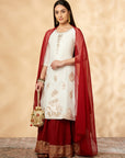 Off-White & Red Kurta & Skirt Set
