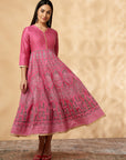 Pink Printed Kalidar Dress