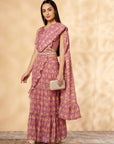 Pink Ruffled Lehenga- Sari