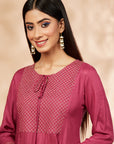 Fuchsia Embellished A-Line Kurta