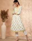 Floral Print Off-White Gathered Kurta