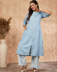 Blue Printed A-Line Kurta Set