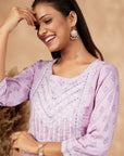 Lilac Printed With Straight Kurta