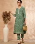 Printed Green A-Line Kurta set