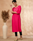 Floral Fuchsia Embellished A-Line Kurta