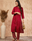 Red A-line Kurta Set