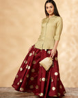 Indo-western Beige & Maroon Flared Skirt Set