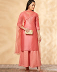 Solid Coral Kurta Set with Palazzo