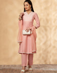 Light Pink Embellished A-Line Kurta Set