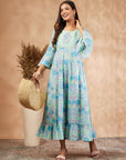 Mint Floral Print Anarkali Dress