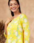 Yellow Floral Print Straight Kurta set