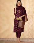 Wine Printed Kurta Set