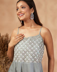 Grey Embellished Flared Dress