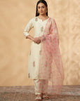 Floral Off-White Solid Straight Kurta Set