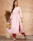 Light Pink Print Gathered Kurta