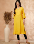 Mustard Floral Embellished A-Line Kurta