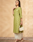 Printed A-line Lime Green Kurta