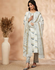 Blue Cotton Printed Straight Kurta Set