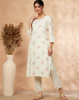 Off-White Printed Rayon Straight Kurta