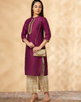 Violet Embroidered Straight Kurta