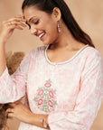 Pink Printed Rayon Straight Kurta