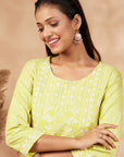 Lime Green Printed Straight Kurta