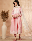 Light Pink Embroidered Gathered Kurta Set