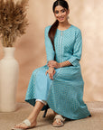 Aqua Rayon A-Line Printed Kurta