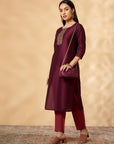 Wine Embroidered Co-ord Set