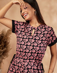 Black Floral Print Flared Jumpsuit